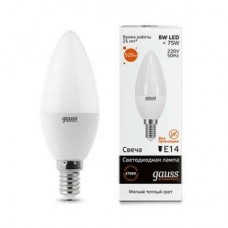 Лампа светодиодная LED 8вт 230в,Е14,теплый, свеча Gauss Elementary