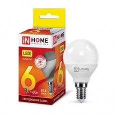 Лампа светодиодная LED-ШАР-VC 6Вт 230В E14 3000К 480Лм IN HOME 4690612020501