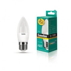 Лампа светодиодная LED8-C35/830/E27 8Вт свеча 3000К тепл. бел. E27 720лм 170-265В Camelion 12389