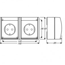 Розетка Schuko 2-м ОП Ocean 16А 250В защ. шторки IP44 сер./сине-зел. ABB 2CKA002084A0720