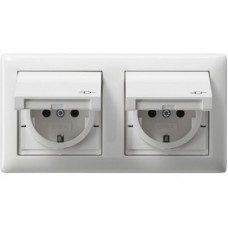 Розетка двойная Gira Standard 55 Schuko с/з с крышкой 16A 250V безвинтовой зажим чисто-белый глянцевый 115803